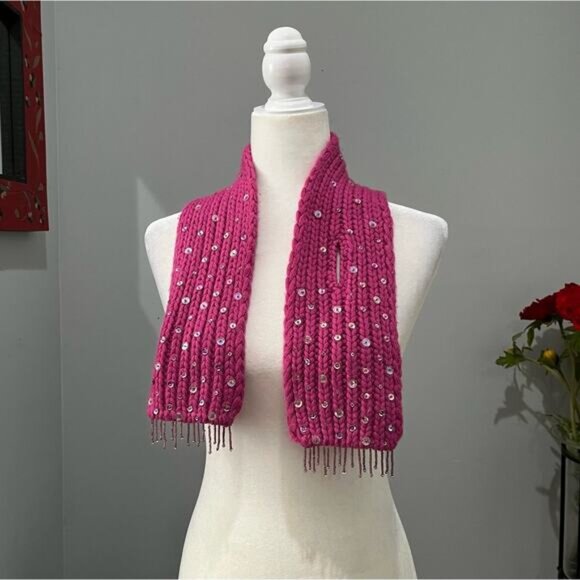 NEW Banana Republic Cashmere Hand knit Sequin Sparkle Colorful Fringe Wrap Scarf - Picture 3 of 12